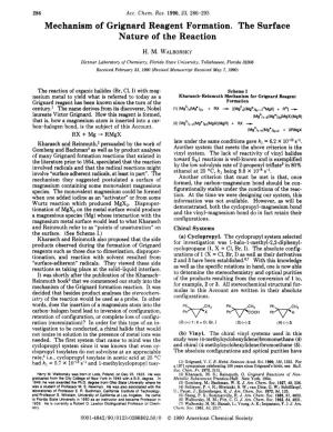 Of Grignard Reagent Formation. the Surface Nature of the Reaction