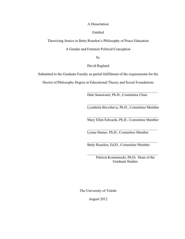 A Dissertation Entitled Theorizing Justice in Betty Reardon's
