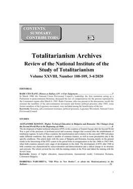Totalitarianism Archives Review of the National Institute of the Study of Totalitarianism Volume XXVIII, Number 108-109, 3-4/2020