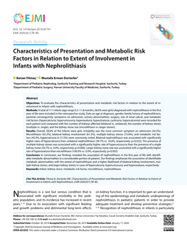 Characteristics of Presentation and Metabolic Risk Factors in Relation to Extent of Involvement in Infants with Nephrolithiasis