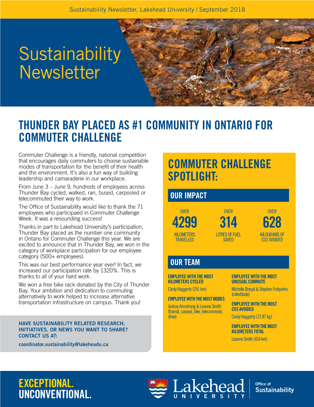 Sustainability Newsletter, Lakehead University | September 2018