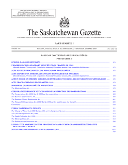 Sask Gazette, Part I, Mar 20, 2009