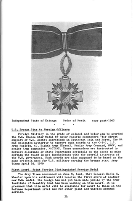 Independant State of Katanga Order of Merit Copy Post-1963 U.So