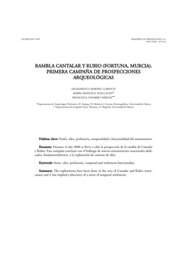 Rambla Cantalar Y Rubio (Fortuna, Murcia). Primera Campaña De Prospecciones Arqueológicas