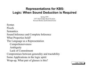 Representations for KBS: Logic: When Sound Deduction Is Required