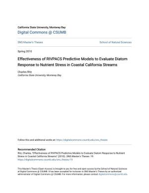 Effectiveness of RIVPACS Predictive Models to Evaluate Diatom Response to Nutrient Stress in Coastal California Streams