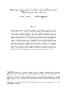 Strategic Opposition and Government Cohesion in Westminister