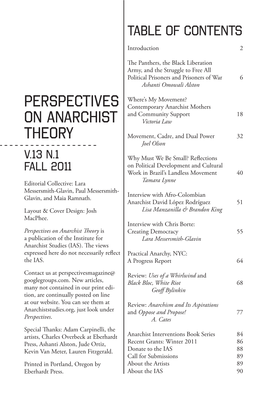 Perspectives on Anarchist Theoryis Creating Democracy 55 a Publication of the Institute for Lara Messersmith-Glavin Anarchist Studies (IAS)