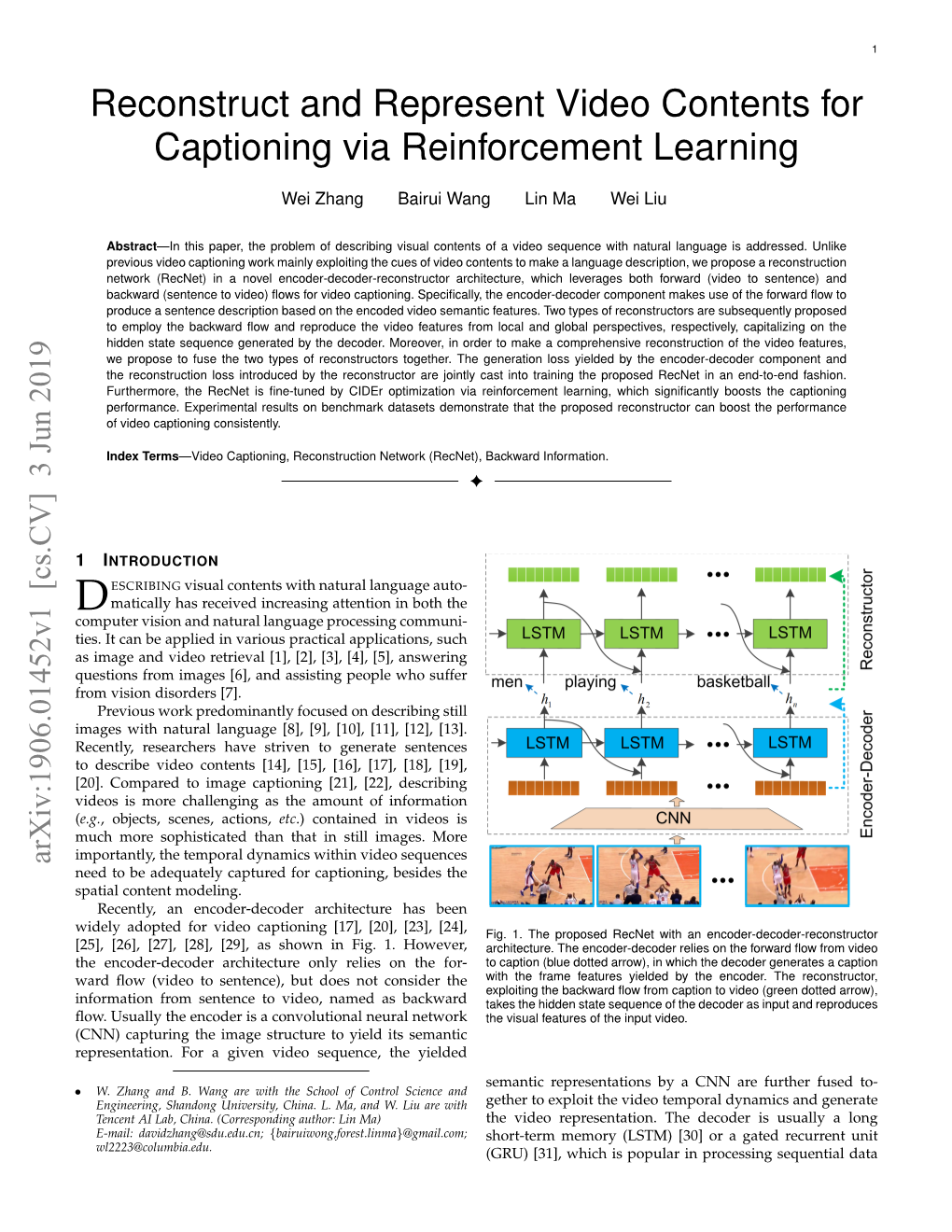 Reconstruct and Represent Video Contents for Captioning Via Reinforcement Learning