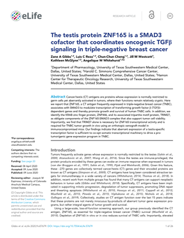 The Testis Protein ZNF165 Is a SMAD3 Cofactor That Coordinates