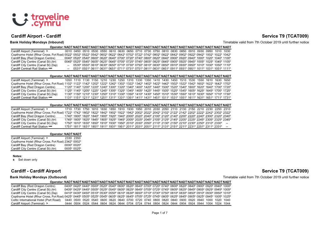 Timetable 0T9NAAT