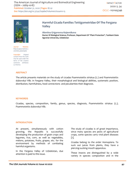 Harmful Cicada Families Tettigometridae of the Fergana Valley