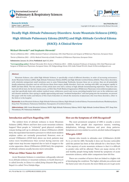 Deadly High Altitude Pulmonary Disorders: Acute Mountain Sickness