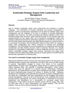 Sustainable Strategic Supply Chain Leadership and Management