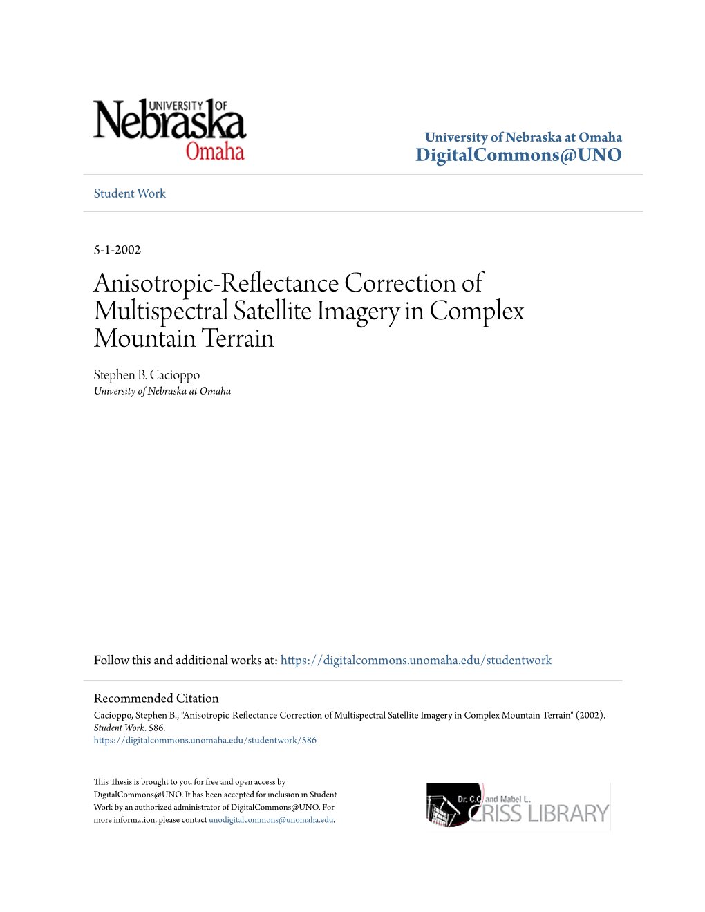 Anisotropic-Reflectance Correction of Multispectral Satellite Imagery in Complex Mountain Terrain Stephen B