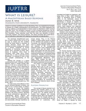 What Is Leisure? a Macintyrian Based Response