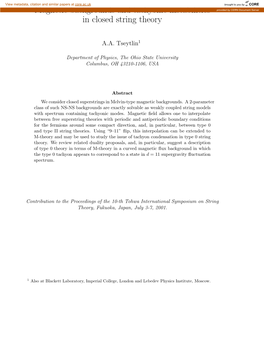 Magnetic Backgrounds and Tachyonic Instabilities in Closed String