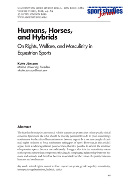Humans, Horses, and Hybrids on Rights, Welfare, and Masculinity in Equestrian Sports