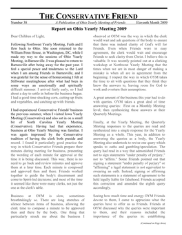 THE CONSERVATIVE FRIEND Number 38 a Publication of Ohio Yearly Meeting of Friends Eleventh Month 2009