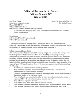 Politics of Former Soviet States Political Science 347 Winter 2019