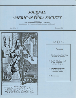Journal of the American Viola Society Volume 4 No. 2, Summer 1988