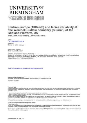 University of Birmingham Carbon Isotope (13Ccarb) and Facies