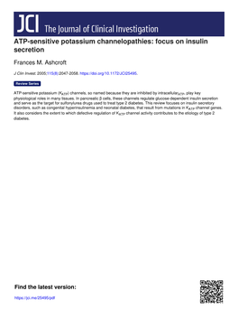 ATP-Sensitive Potassium Channelopathies: Focus on Insulin Secretion