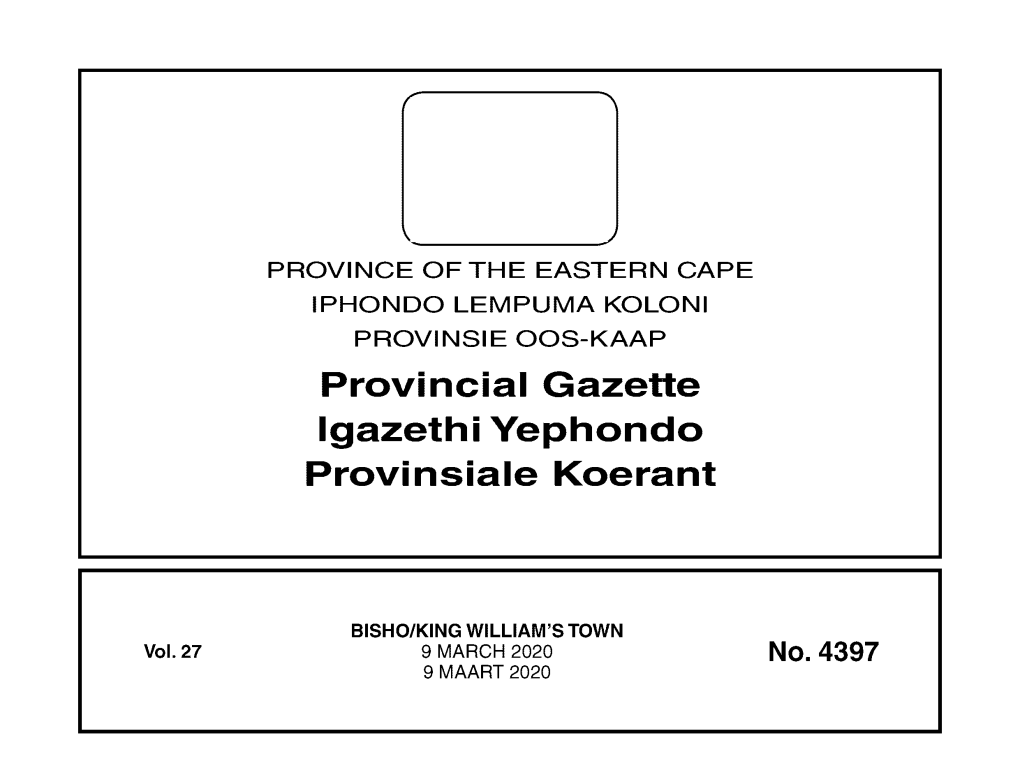 Provincial Gazette Igazethi Yephondo Provinsiale Koerant