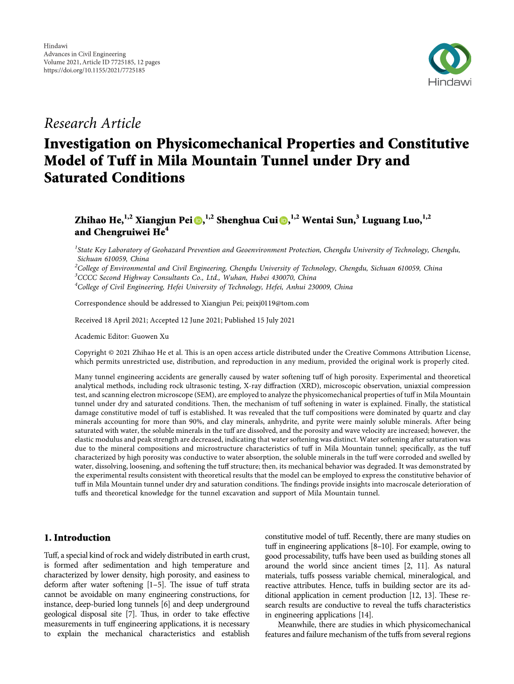 Investigation on Physicomechanical Properties and Constitutive Model of Tuff in Mila Mountain Tunnel Under Dry and Saturated Conditions