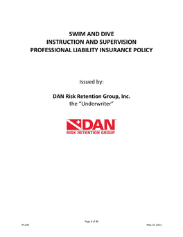 Swim and Dive Instruction and Supervision Professional Liability Insurance Policy