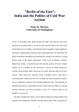 "Berlin of the East": India and the Politics of Cold War Asylum