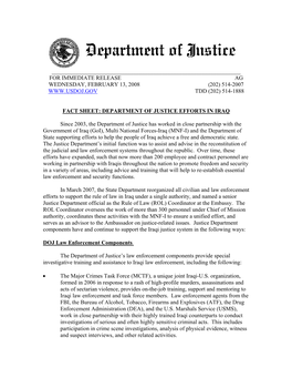 Fact Sheet: Department of Justice Efforts in Iraq