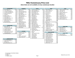 TDCJ Commissary Price List Some Items Are Not Available at Every Commissary Location