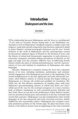 Introduction Shakespeare and the Jews