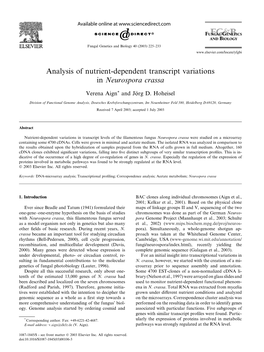 Analysis of Nutrient-Dependent Transcript Variations in Neurospora Crassa