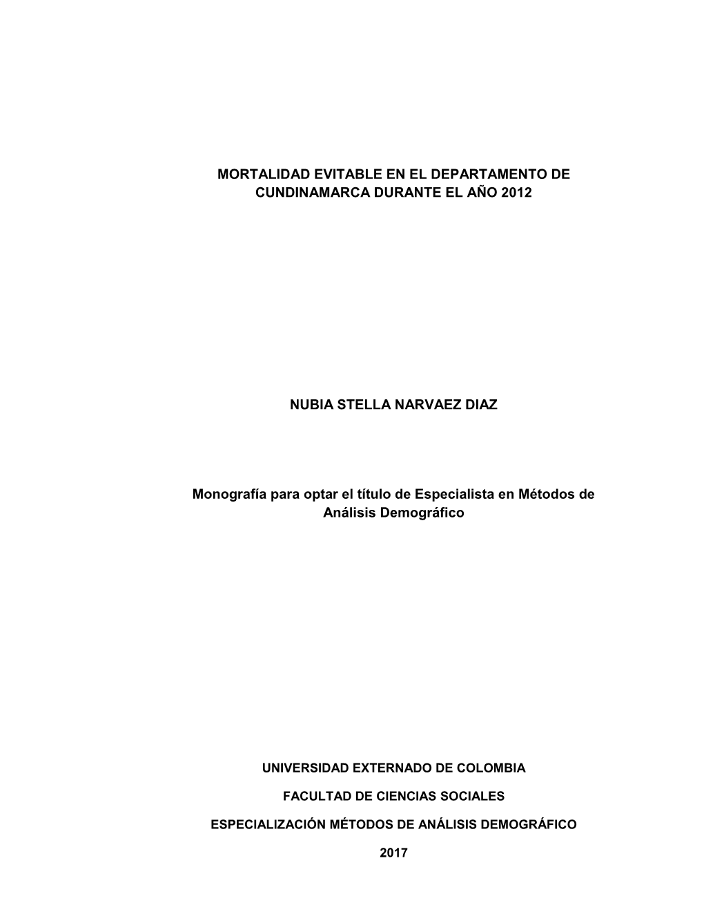 Mortalidad Evitable En El Departamento De Cundinamarca Durante El Año 2012