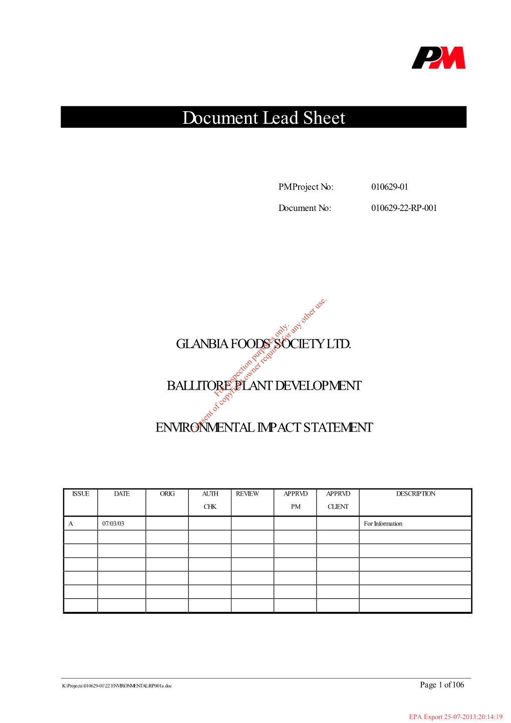 Document Lead Sheet
