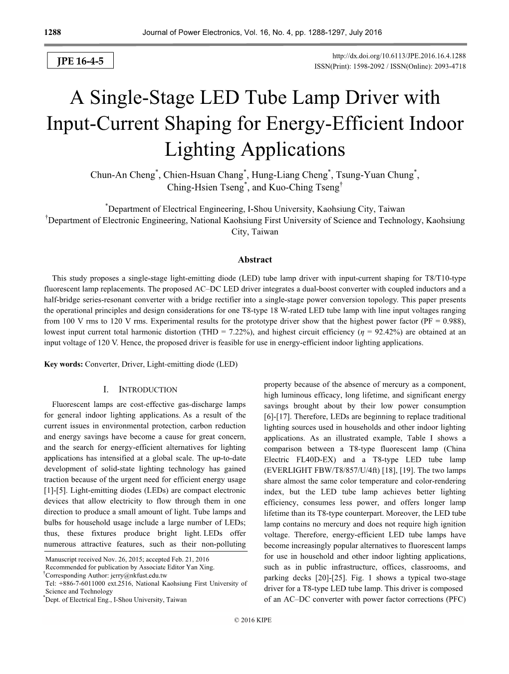 A Single-Stage LED Tube Lamp Driver with Input-Current Shaping for Energy-Efficient Indoor Lighting Applications