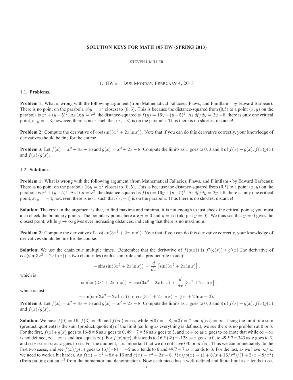 Solution Keys for Math 105 Hw (Spring 2013)