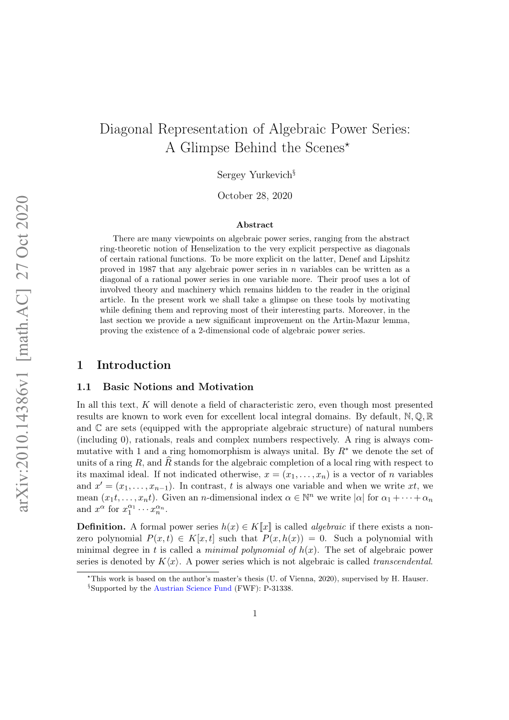 Diagonal Representation of Algebraic Power Series: a Glimpse Behind