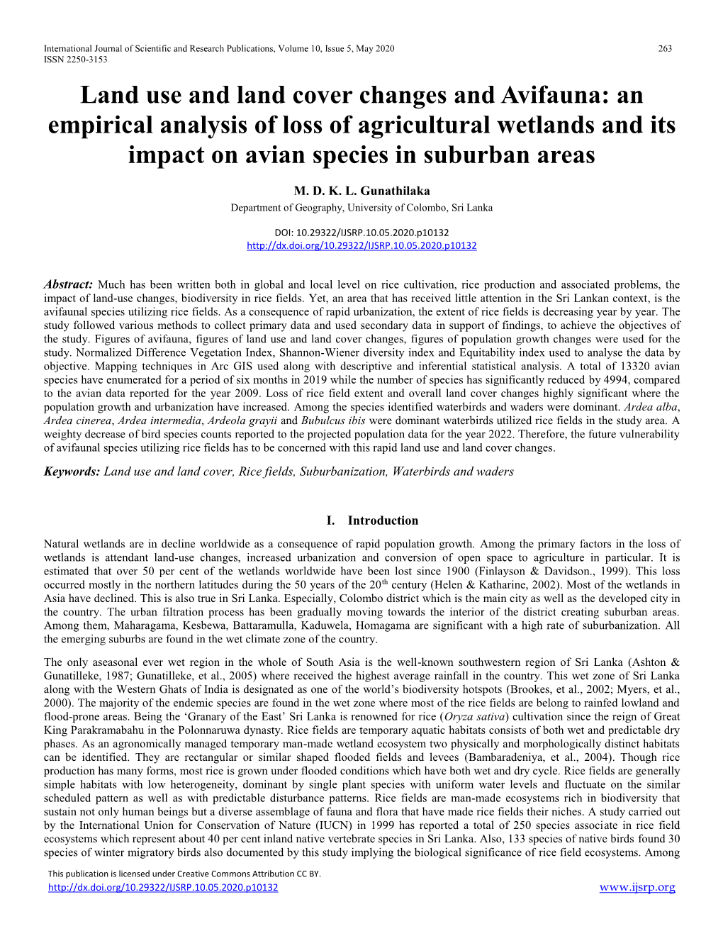 Land Use and Land Cover Changes and Avifauna: an Empirical Analysis of Loss of Agricultural Wetlands and Its Impact on Avian Species in Suburban Areas