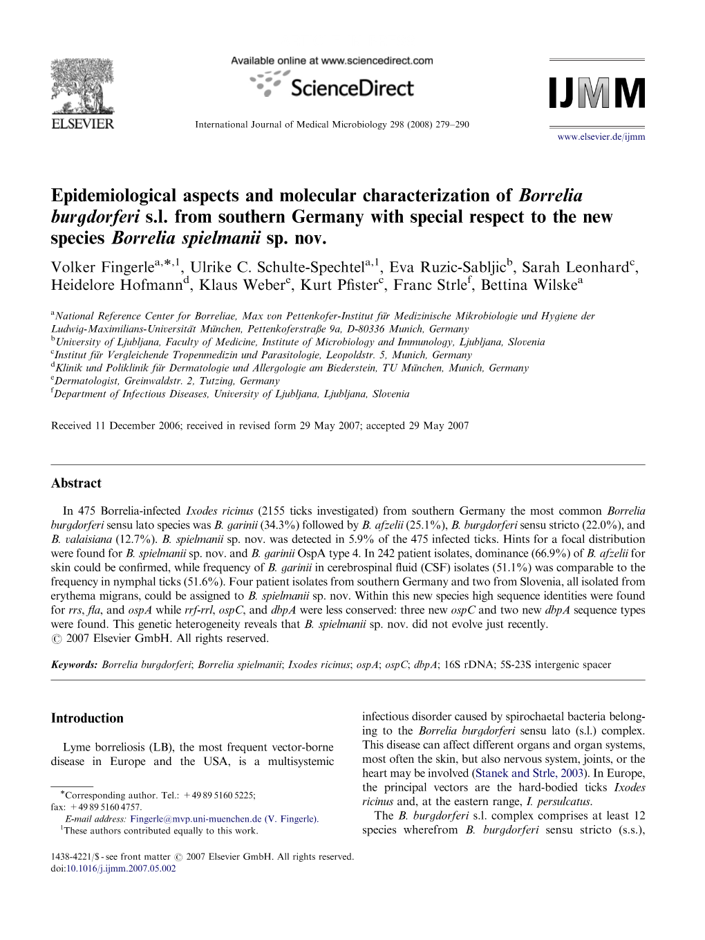 Epidemiological Aspects and Molecular Characterization of Borrelia Burgdorferi S.L