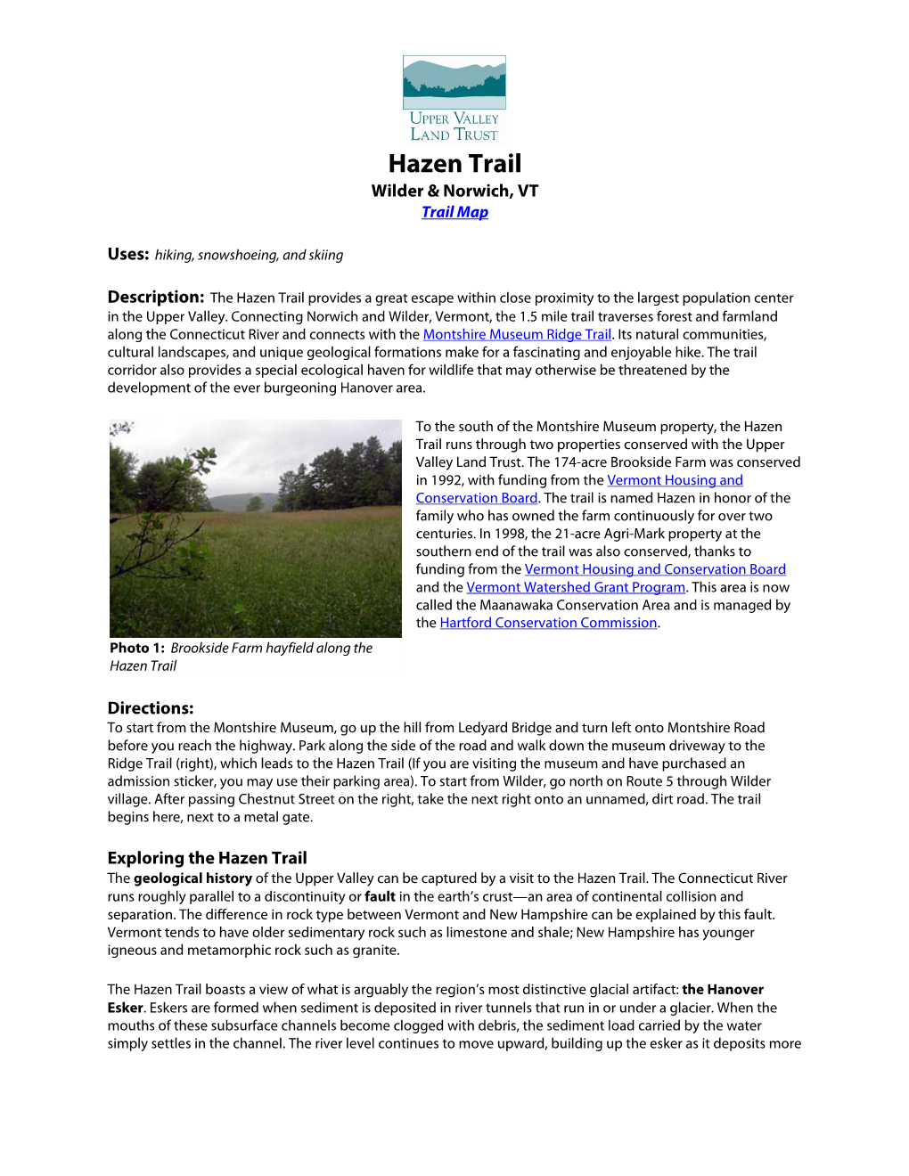 Hazen Trail Wilder & Norwich, VT Trail Map