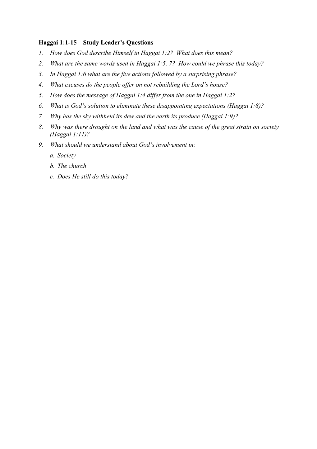 Haggai 1:1-15 – Study Leader’S Questions 1