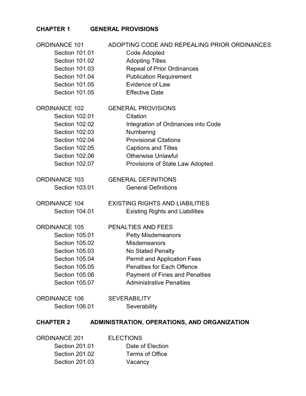 Ordinance 101 Adopting Code and Repealing Prior Ordinances