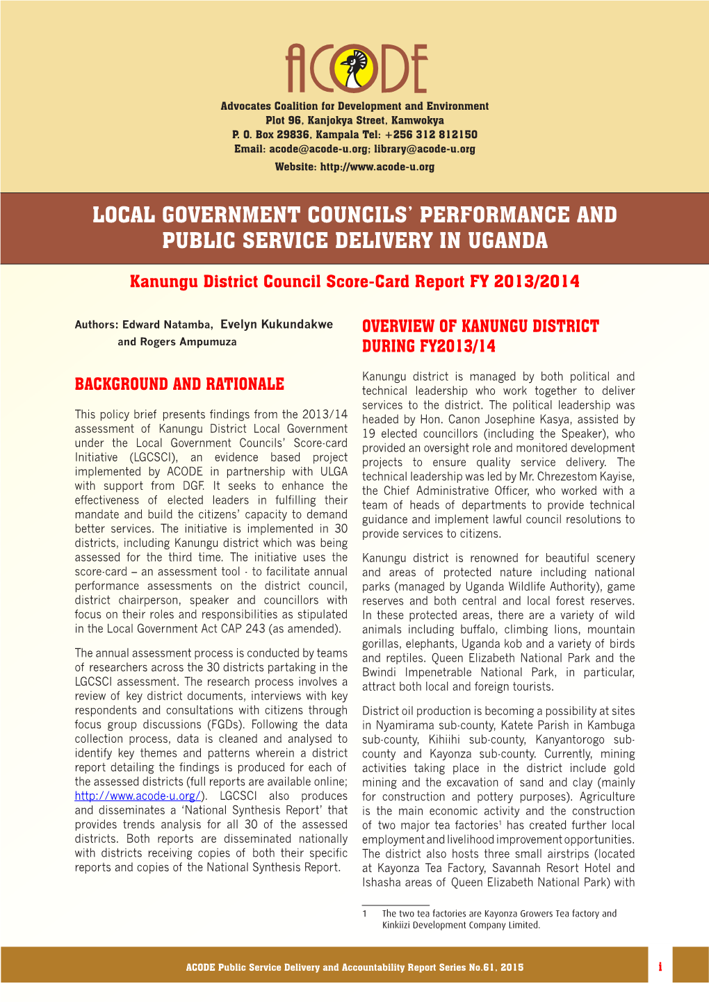 Local Government Councils' Performance and Public