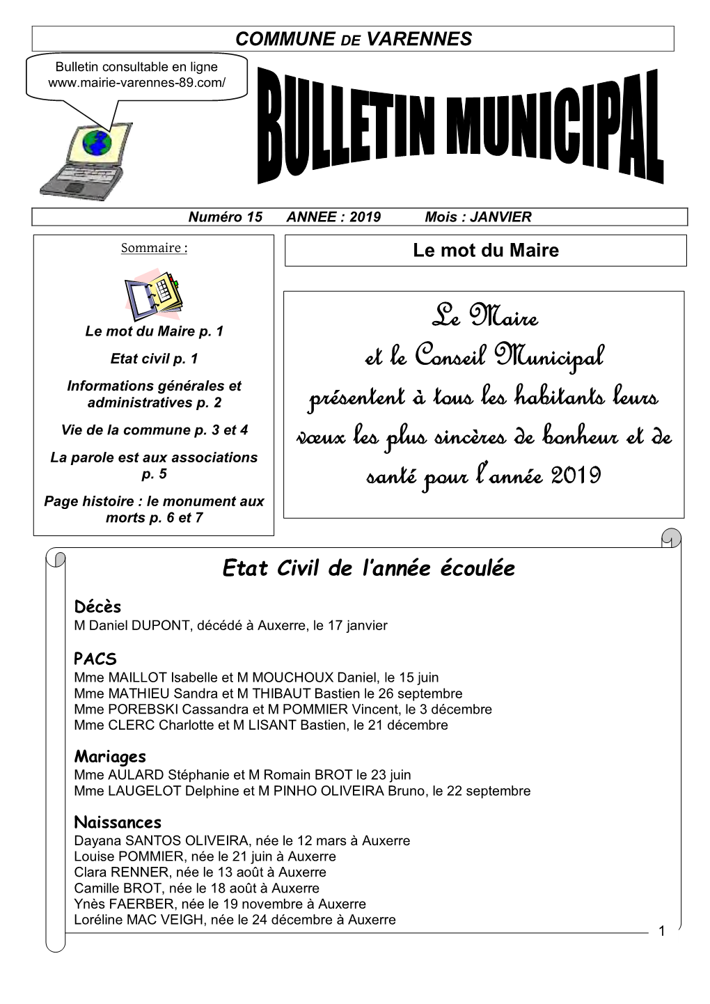 Bulletin Municipal Mairie De Varennes Janvier 2019