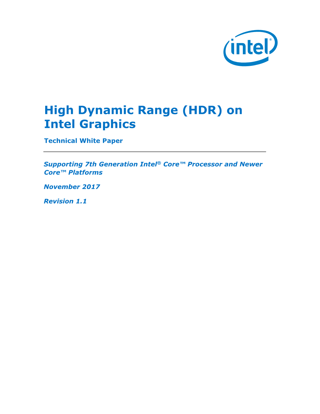 High Dynamic Range (HDR) on Intel Graphics