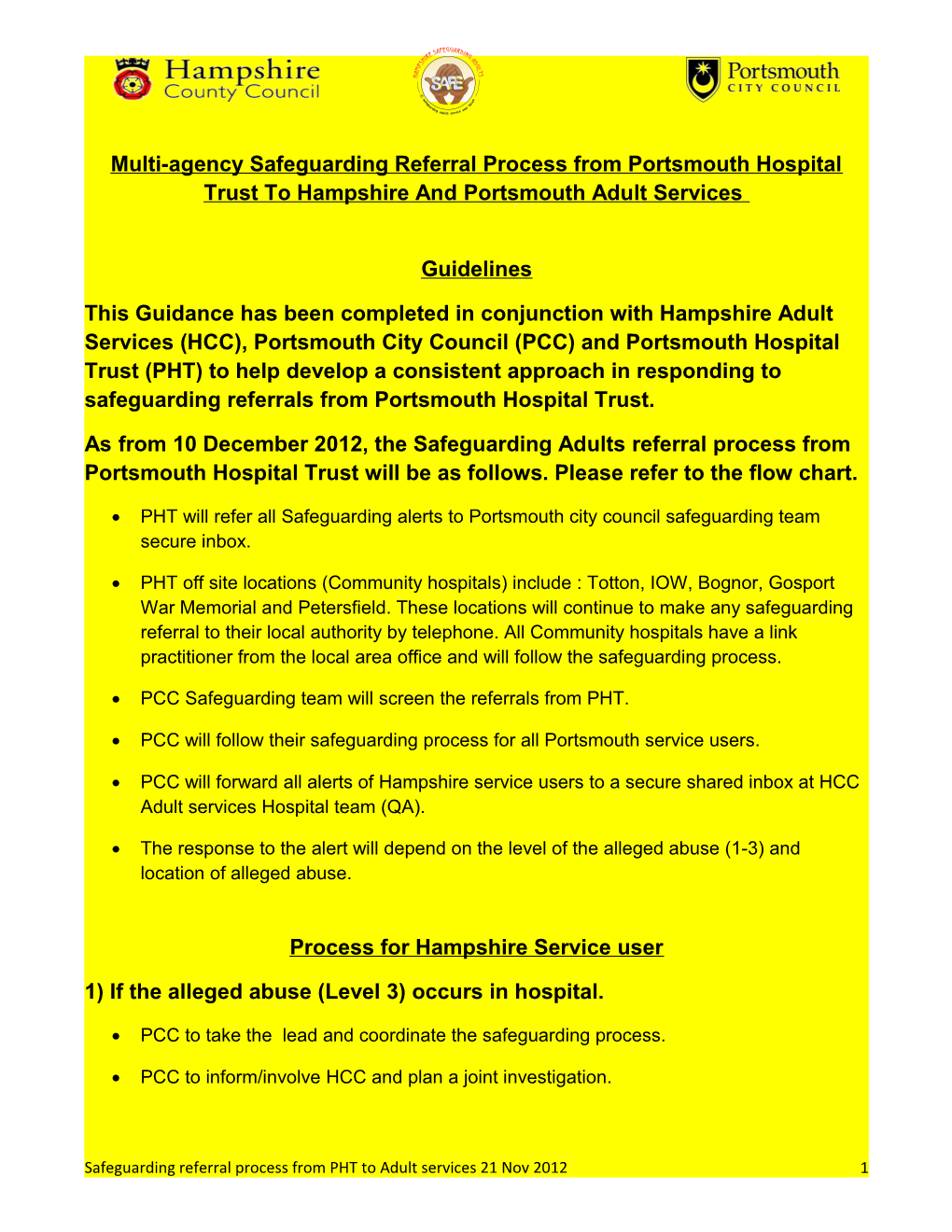 Safeguarding Referral Process from Portsmouth Hospital Trust to Hampshire and Portsmouth