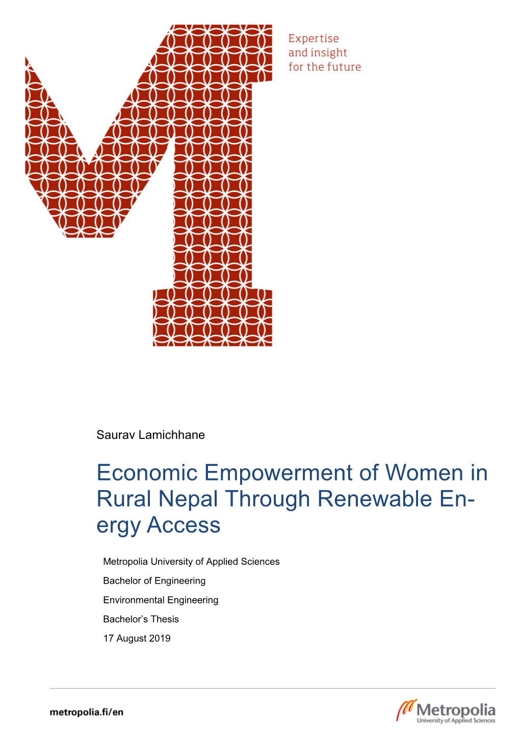 Economic Empowerment of Women in Rural Nepal Through Renewable En- Ergy Access